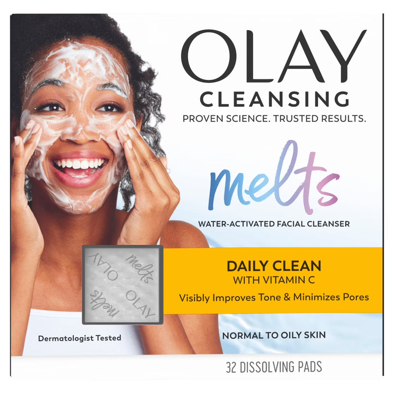 Olay Cleansing Melts + Vitamin C Face Wash, 32 count, Water-Activated Face Wash Cleans, Tones, and Refreshes Skin