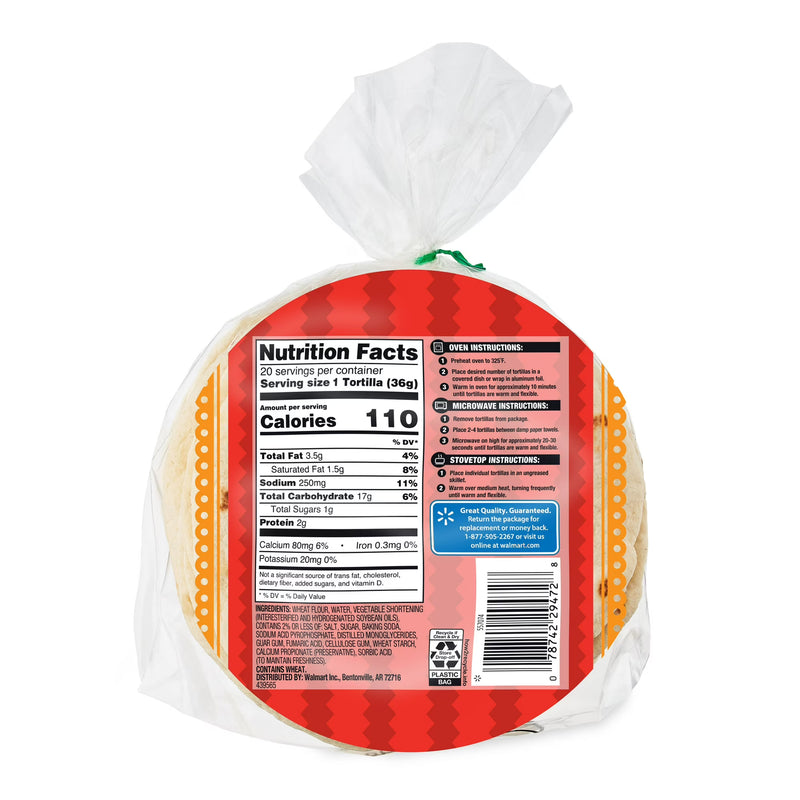 Great Value Small Fajita Flour Tortillas, 26 oz, 20 Count