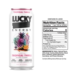 Lucky Energy Sugar Free Energy Drinks 16 fl oz Can, Tropical Thrill with Maca, Ginseng, Taurine, Beta-Alanine, 200mg Caffeine, Zero Calories