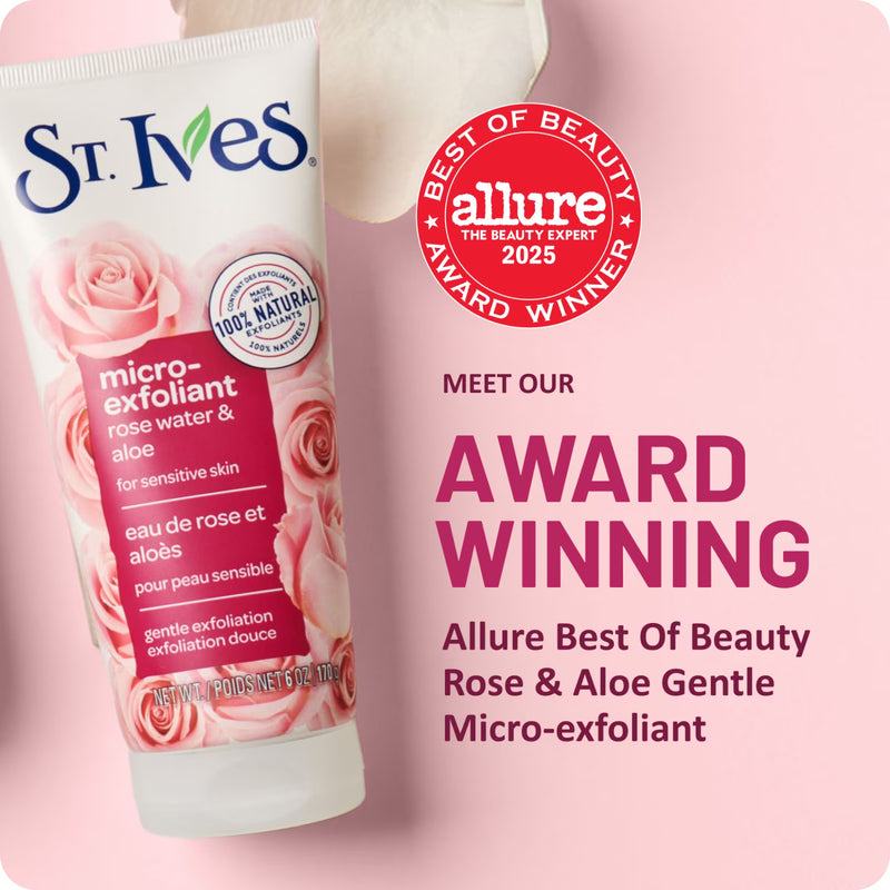 St. Ives Gentle Smoothing Face Scrub Rose Water & Aloe Vera Made with 100% Natural Exfoliants, Paraben Free, Oil-Free, Dermatologist Tested, 6 fl oz