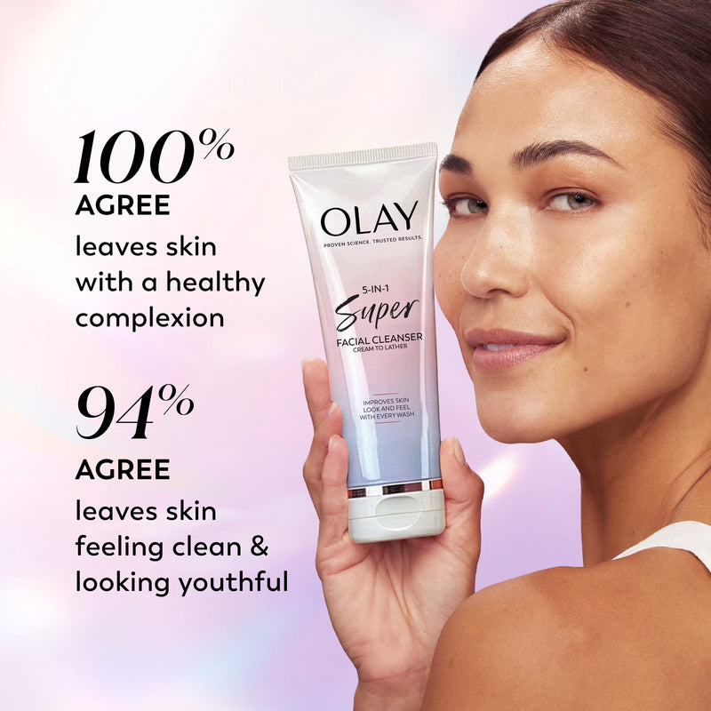 Olay Super Facial Cleanser – Advanced Deep Clean & Hydrating Formula for All Skin Types, Gently Removes Impurities and Makeup, Enhances Moisture Balance, Promotes Radiant and Smooth Skin, 6.7 oz