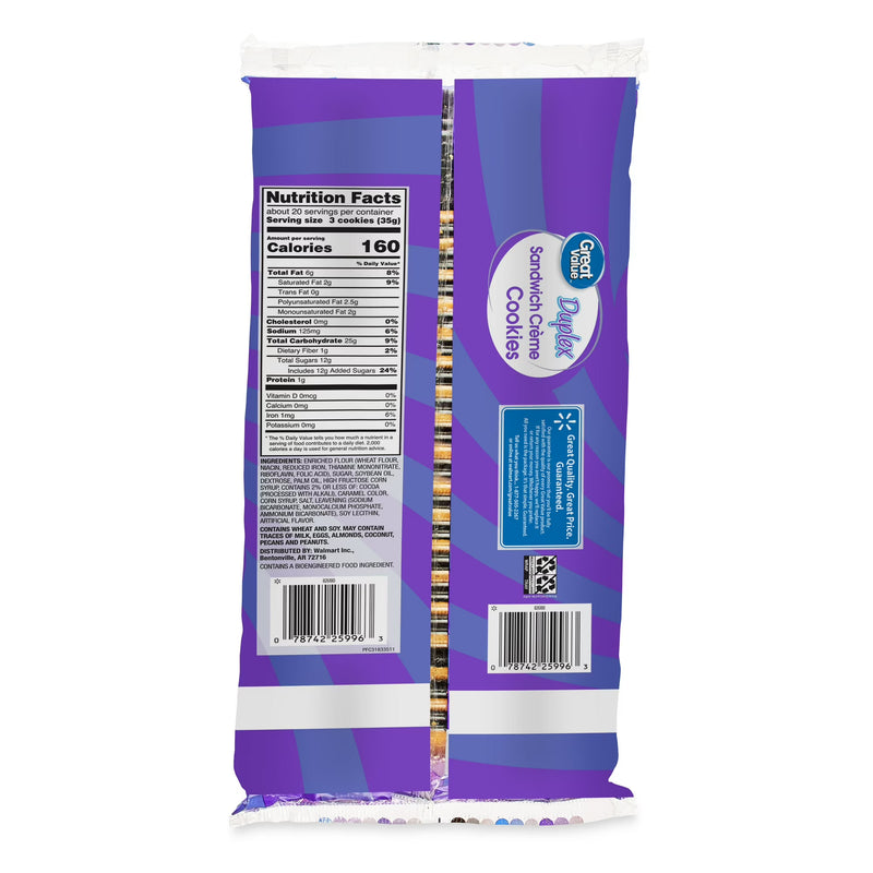 Great Value Duplex Sandwich Crème Cookies, 25 oz