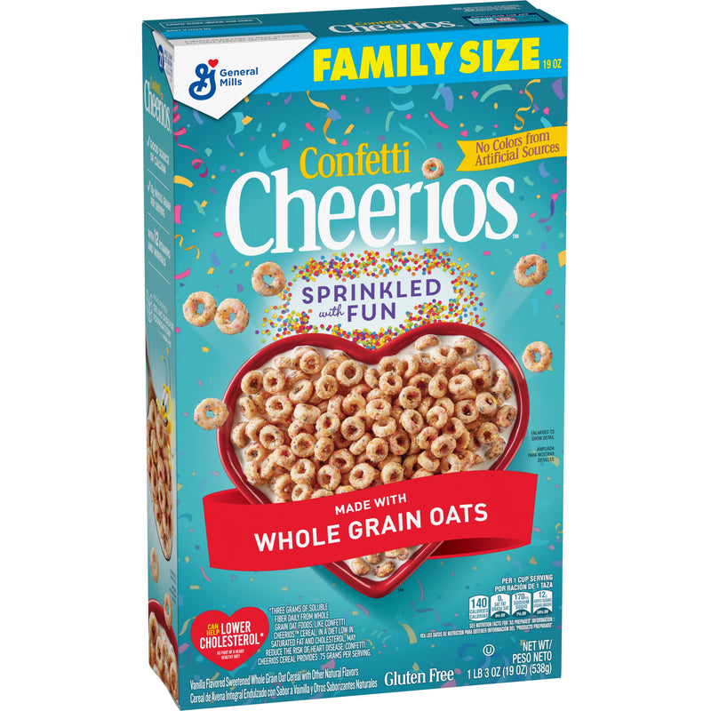 Cheerios Confetti Breakfast Cereal, Gluten Free, Made with Whole Grain, Family Size, 19 oz