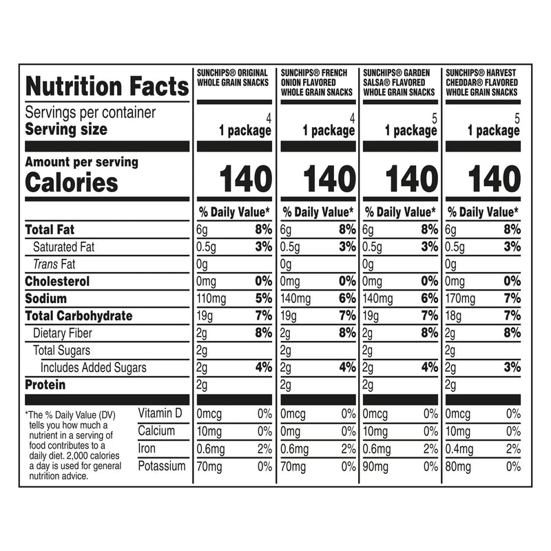SunChips 100% Whole Grain Snacks, 4 Flavor Variety Pack, 1 oz, 18 Count