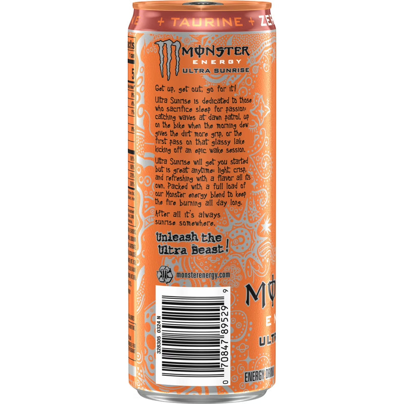 Monster Energy, Ultra Sunrise, Sugar Free Energy Drink, 12 fl oz, 4 Pack