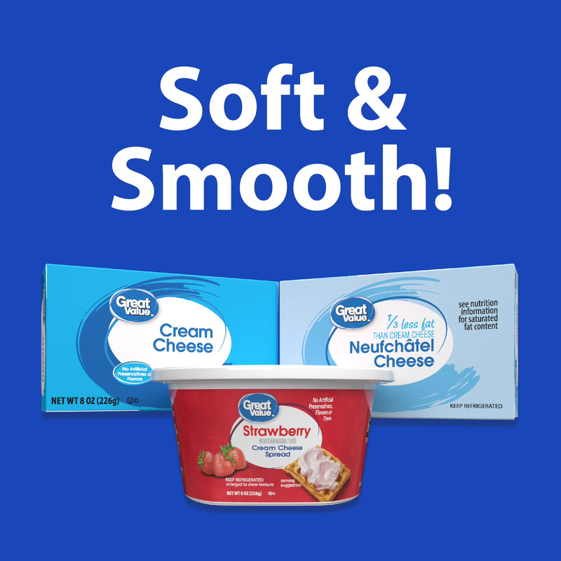 Great Value Cream Cheese Brick, 8 oz Block, 2 Pack