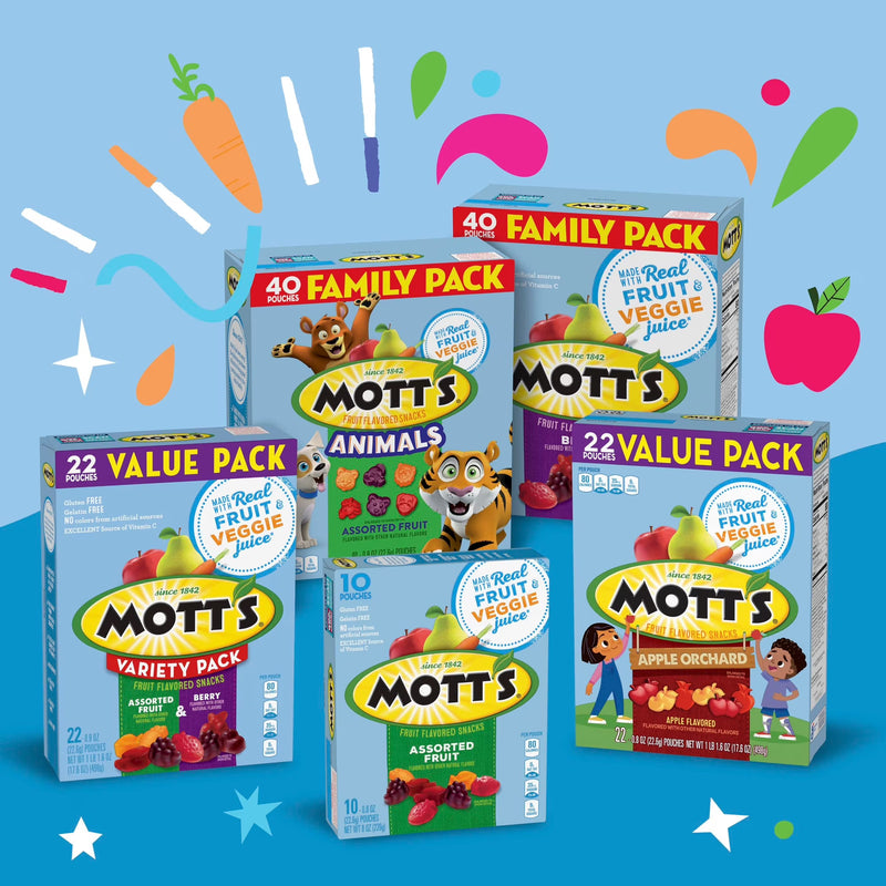 Mott's Fruit Flavored Snacks, Assorted Fruit, Gluten Free Snack, 10 Count, 8 oz