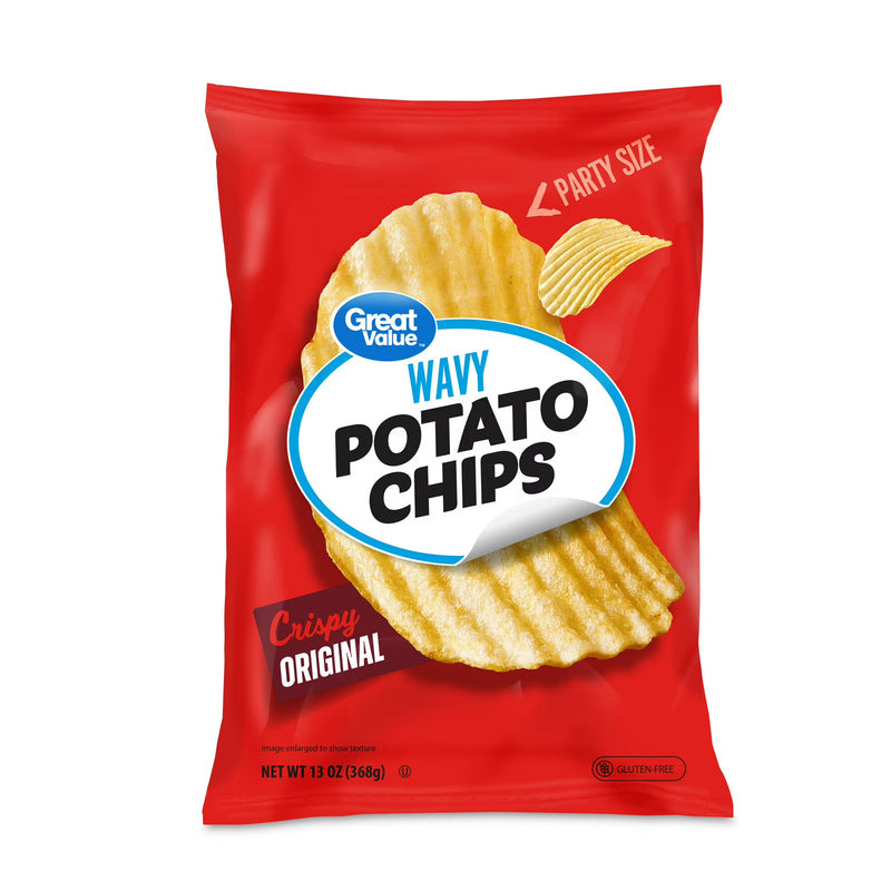 Great Value Original Wavy Potato Chips Party Size, 13 oz