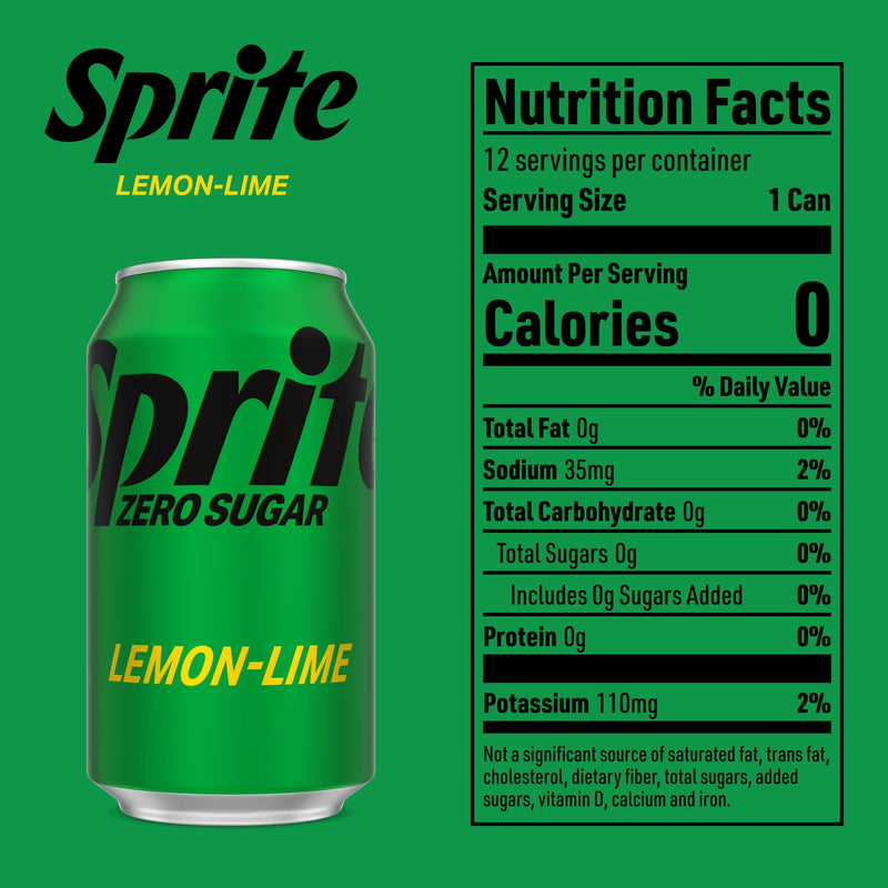 Sprite Zero Sugar Lemon-Lime Caffeine Free Soda Pop Fridge Pack Cans, 12 fl oz, 12 Pack