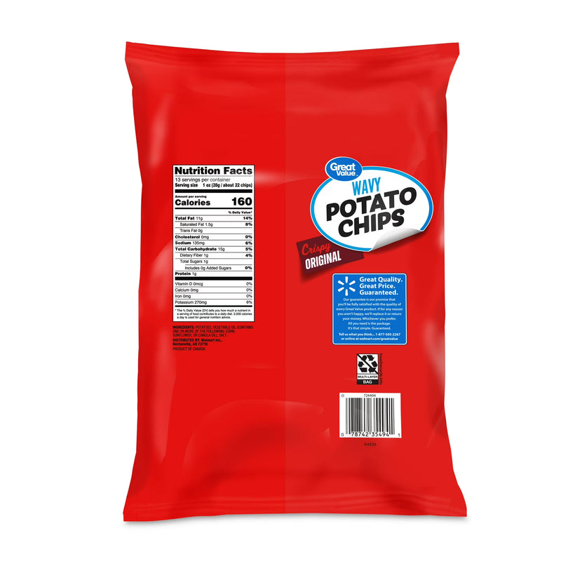 Great Value Original Wavy Potato Chips Party Size, 13 oz