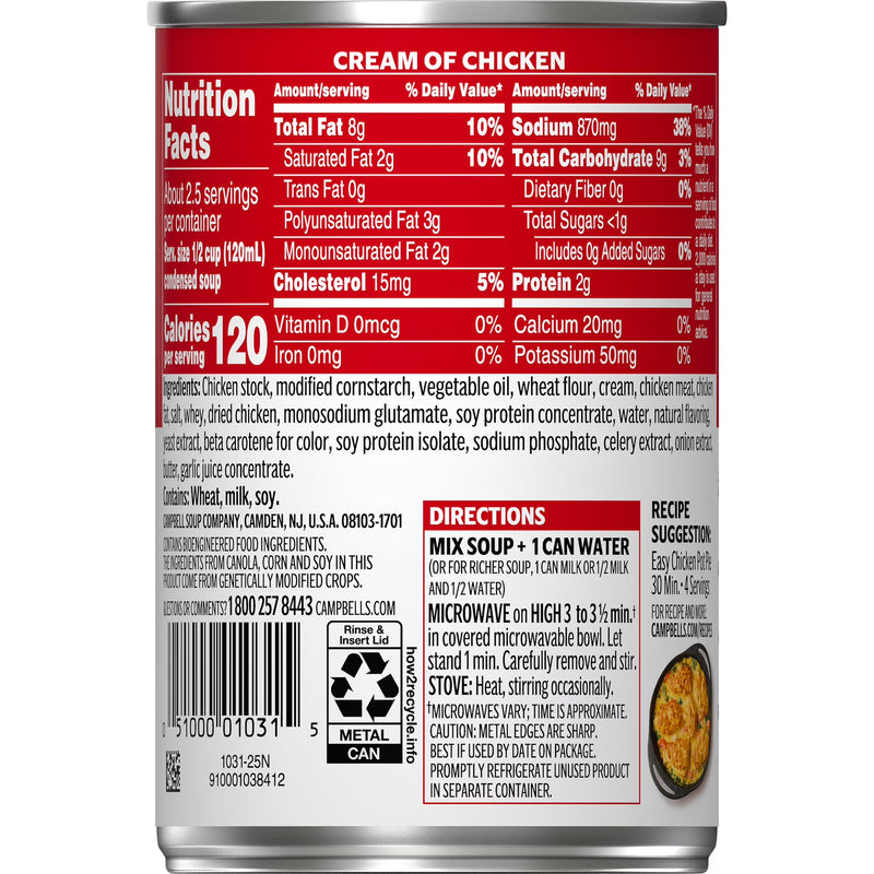 Campbell's Condensed Cream of Chicken Soup, 10.5 oz Can
