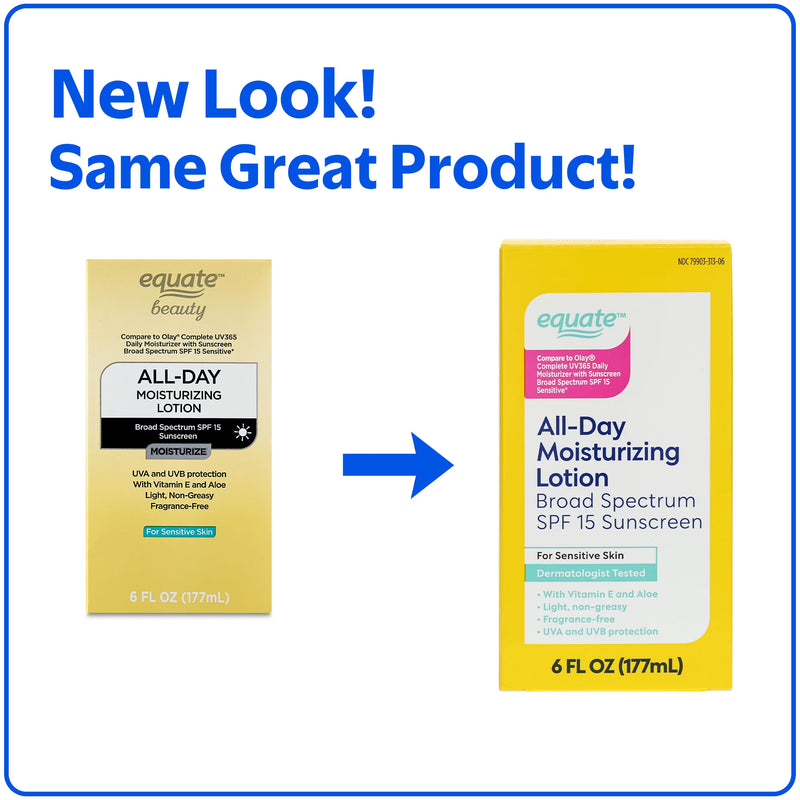Equate All-Day Moisturizing Lotion for Sensitive Skin with Broad Spectrum SPF 15 Sunscreen, 6 fl oz