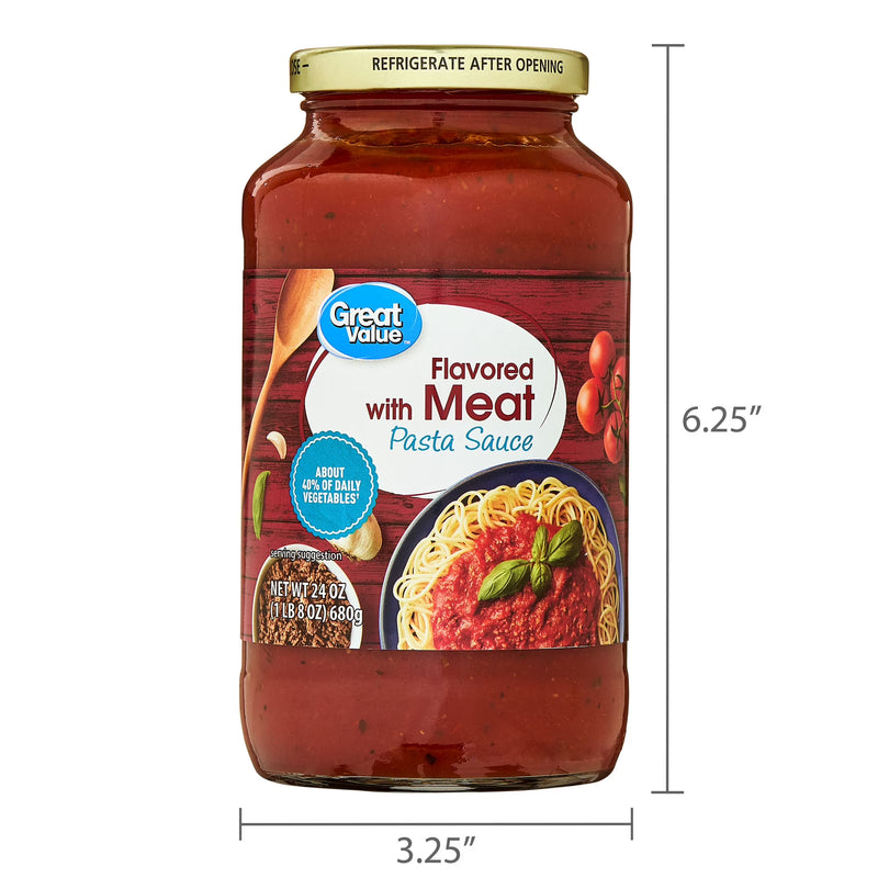Great Value Flavored with Meat Pasta Sauce, 24 oz Jar