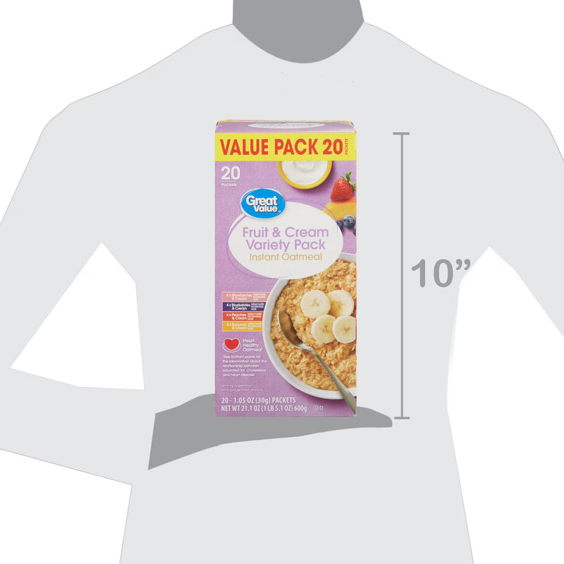 Great Value Fruit & Cream Instant Oatmeal Variety Pack, 1.05 oz, 20 Count
