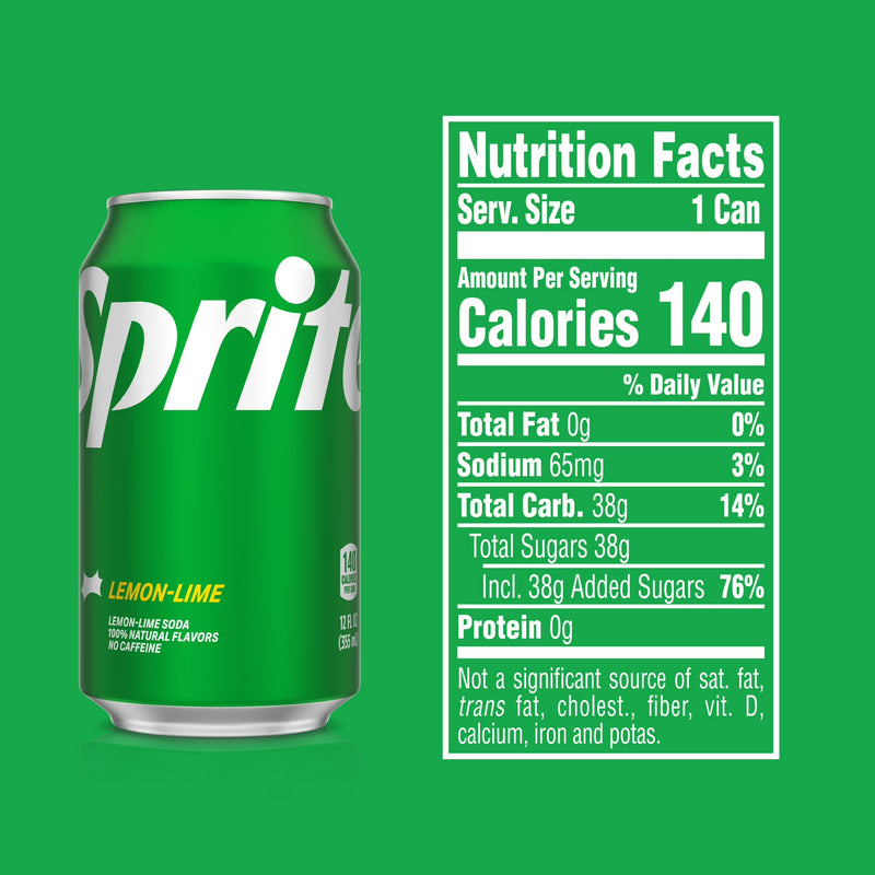 Sprite Lemon-Lime Caffeine Free Soda Pop Cans, 12 fl oz, 24 Pack