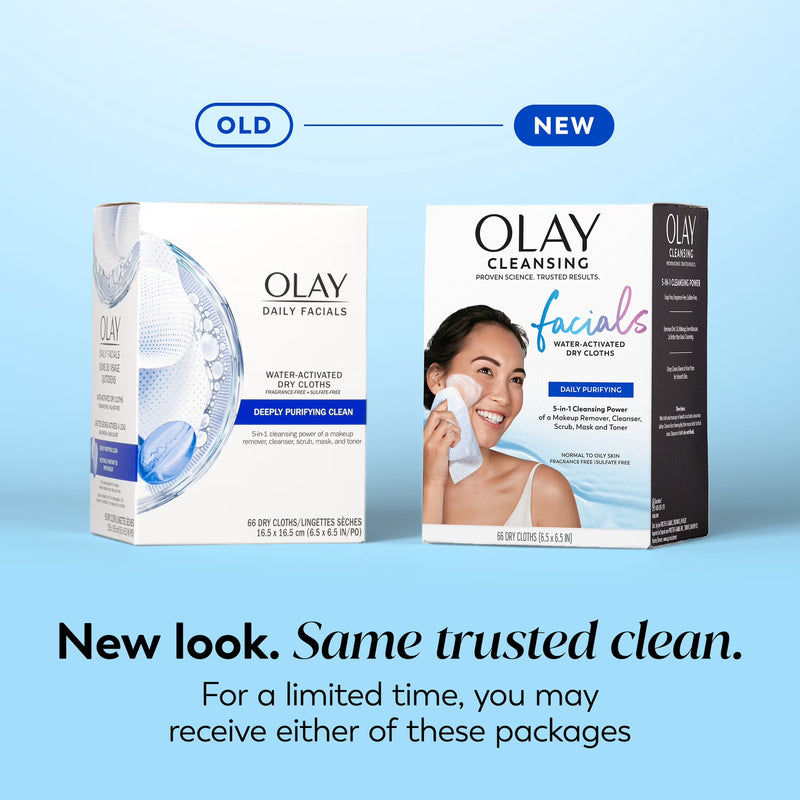 Olay Daily Facials Deeply Purifying Cleansing Cloths, Gentle Makeup Remover, Fragrance-Free, 66 Count
