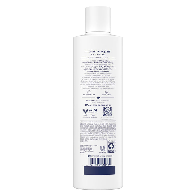 Dove Shampoo for Damaged Hair Intensive Repair with Bio-Protein Care Technology and Amino Serum, 12 Fl Oz