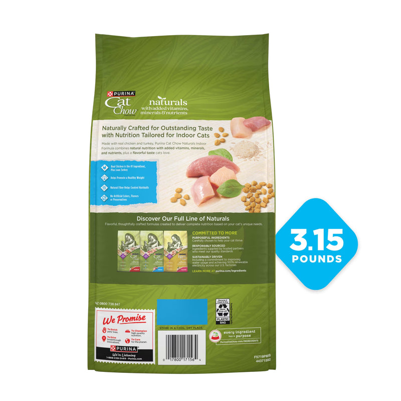 Purina Cat Chow Naturals, Indoor Dry Cat Food, Chicken & Turkey, 3.15 lb Bag
