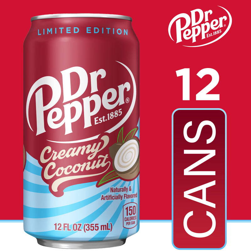 Dr Pepper Creamy Coconut Soda Pop, 12 fl oz, 12 Pack Cans