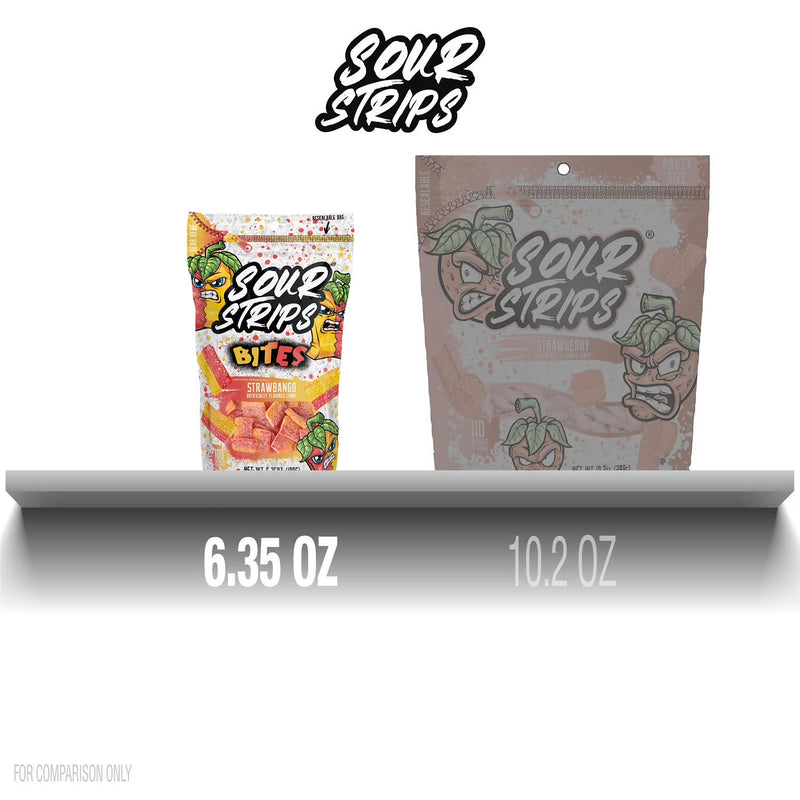 Sour Strips Bites Strawbango Flavored Chewy, Sour Candy Bag, 6.35 oz