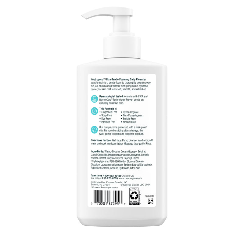 Neutrogena Ultra Gentle Foaming Facial Cleanser, Daily Face Wash, 12 fl. oz