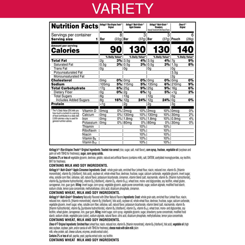 Kellogg's Variety Pack Chewy Assorted Snacks, Ready-to-Eat, Lunch Snacks, 19.9 oz, 20 Count