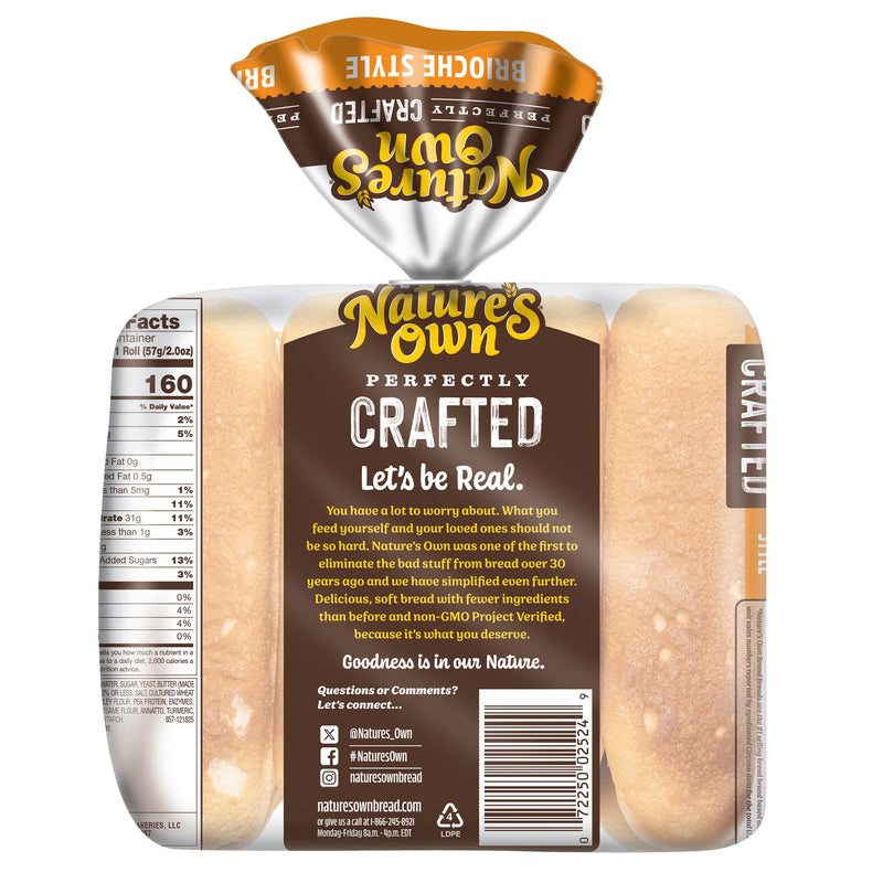 Nature's Own Perfectly Crafted Brioche Style Hot Dog Rolls, Non-GMO Hot Dog Buns, 8 Count