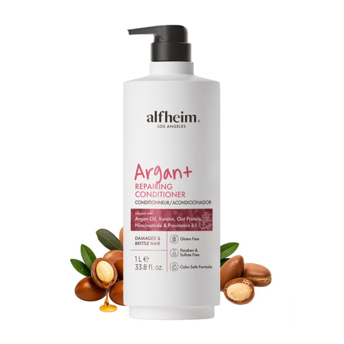 Alfheim Argan+ Repairing Conditioner 33.8oz – Salon-Size Moisturizing & Smoothing Formula with Argan Oil, Oat Protein & Panthenol – Repairs Dry, Frizzy, or Damaged Hair for Silky Soft Results