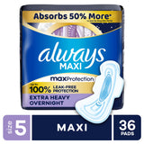 Always Maxi Pads with Wings, Size 5, Extra Heavy Overnight, 36 Count