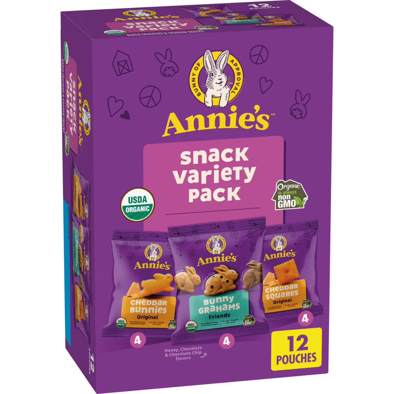 Annie's Organic Variety Pack, Cheddar Bunnies, Bunny Grahams and Cheddar Squares, 12 Count