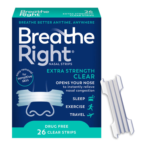 Breathe Right Nasal Strips, Clear Nasal Strips, Extra Strength, For Sensitive Skin, 26 Count