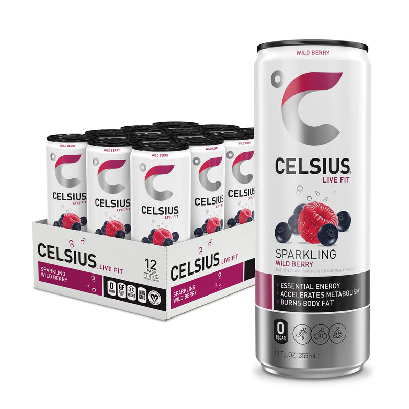 CELSIUS Sparkling Wild Berry, Functional Energy Drink 12 fl oz Can (Pack of 12)