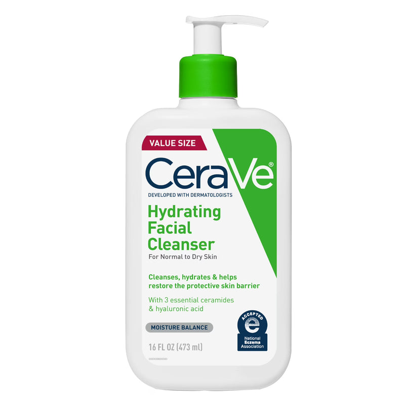 CeraVe Hydrating Facial Cleanser for Normal to Dry Skin, Daily Face Wash for Dryness, 16 fl oz