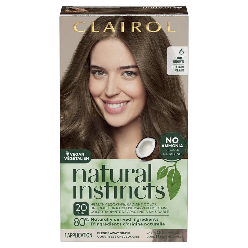 Clairol Natural Instincts Demi-Permanent Hair Color Creme, 6 Light Brown, Hair Dye, 1 Application
