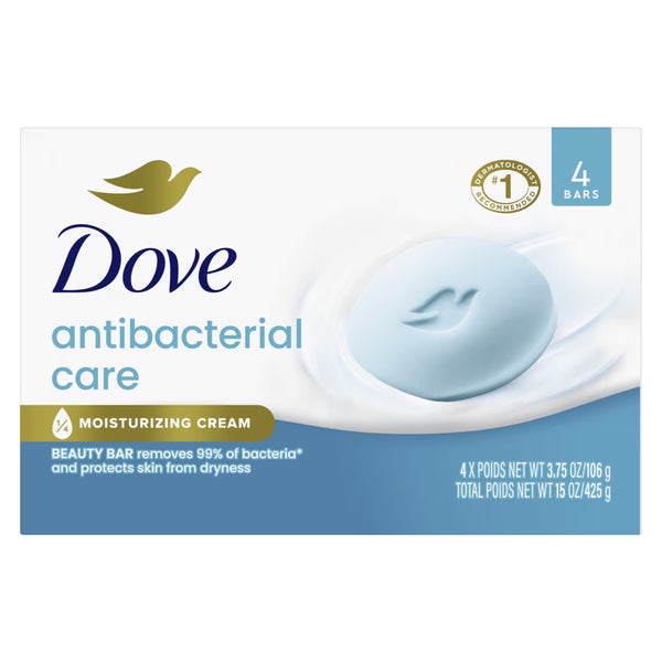 Dove Antibacterial Care Beauty Bar Soap, for Hands & Body, 3.75 oz 4 Bars