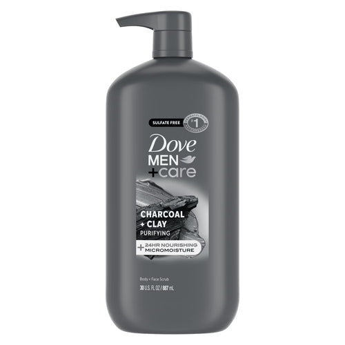 Dove Men+Care Elements Liquid Body Wash and Face Wash Charcoal + Clay Nourishing Cleanser, 30 oz
