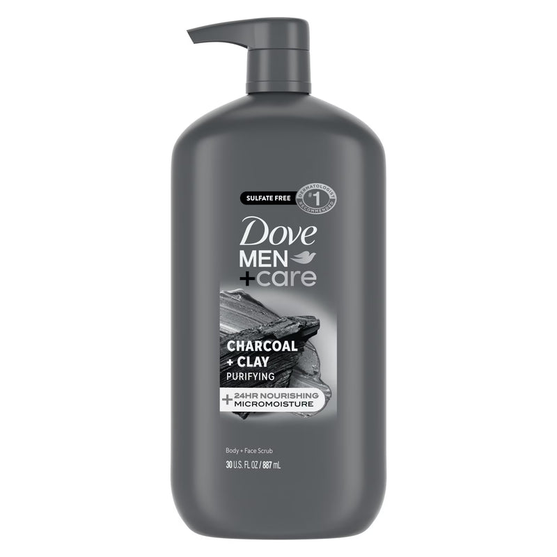 Dove Men+Care Elements Liquid Body Wash and Face Wash Charcoal + Clay Nourishing Cleanser, 30 oz