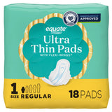 Equate Ultra Thin Pads with Flexi-Wings, Regular Absorbency, Size 1, 18 Count