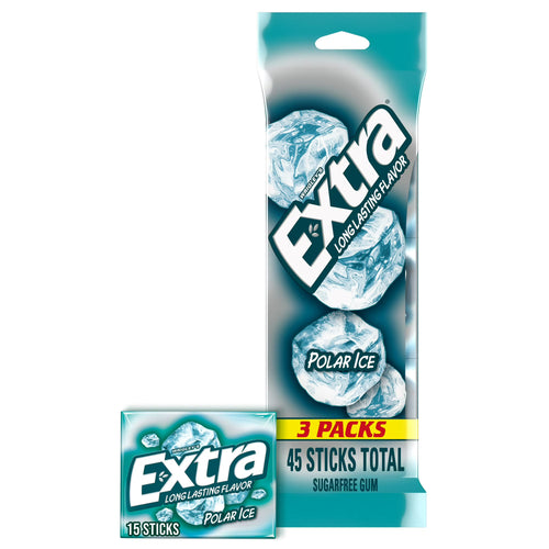 EXTRA Polar Ice Sugar Free Chewing Gum, Cool Mint Flavor, 15 Pieces per Pack, 3 Pack