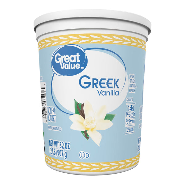Great Value Vanilla Nonfat Greek Yogurt, 32 oz TubGreat Value Vanilla Nonfat Greek Yogurt, 32 oz Tub