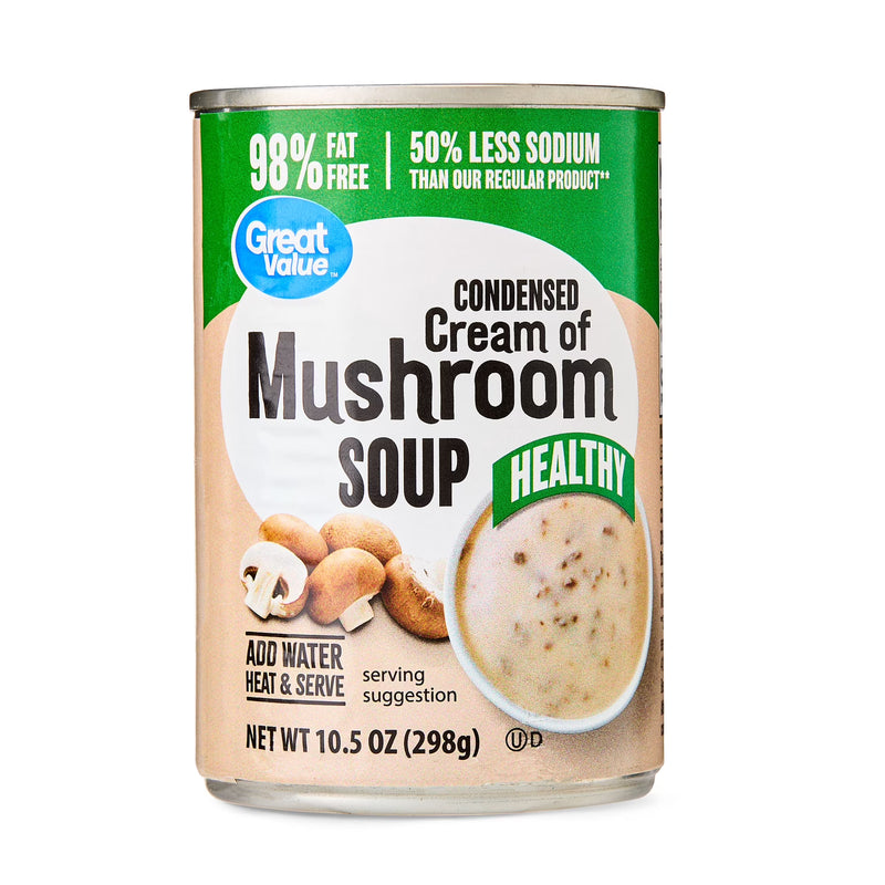 Great Value 98% Fat Free and 50% Less Sodium Cream of Mushroom Condensed Soup, 10.5 oz