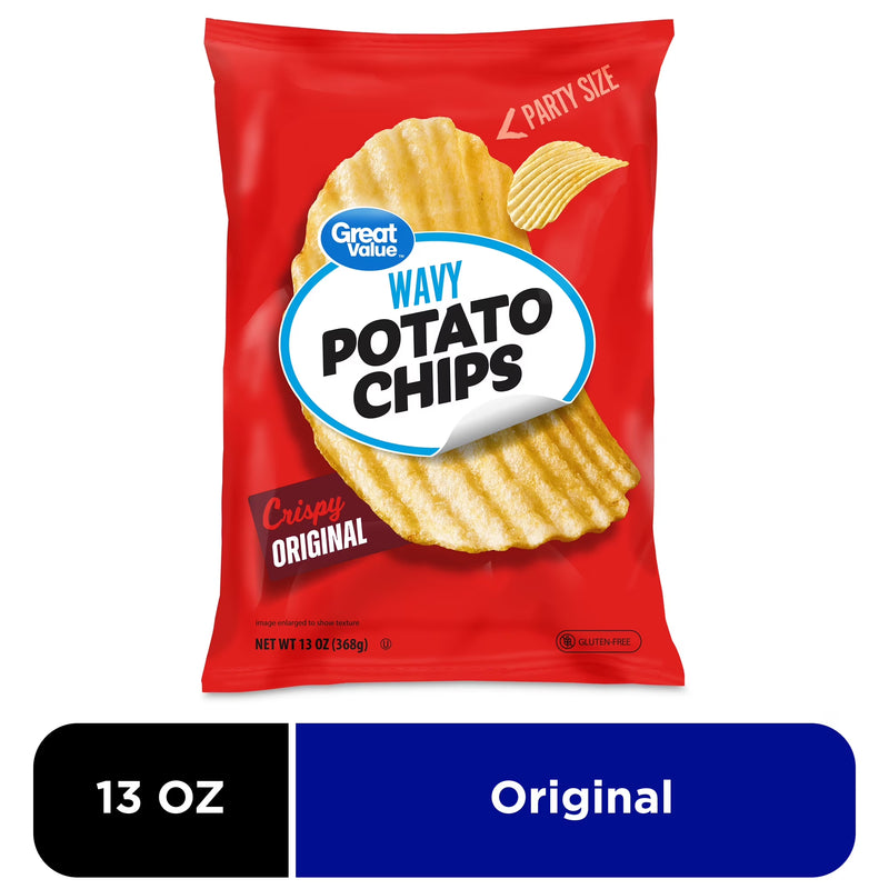 Great Value Original Wavy Potato Chips Party Size, 13 oz