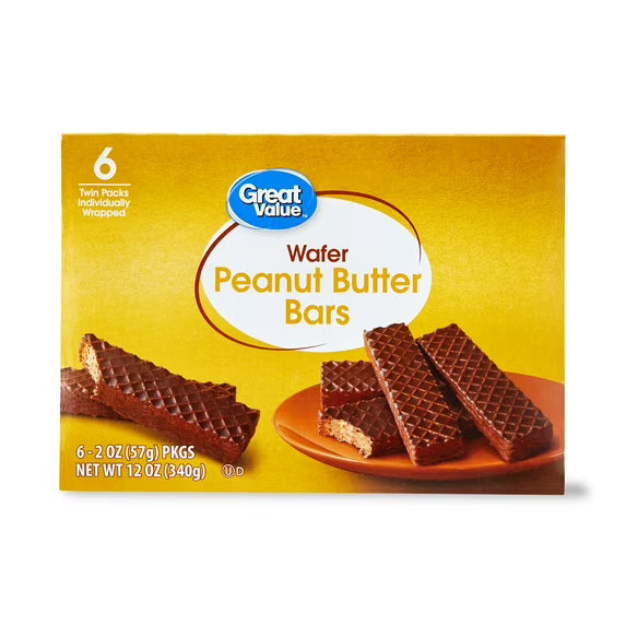 Great Value Peanut Butter Wafer Bars, 2 oz, 6 Count