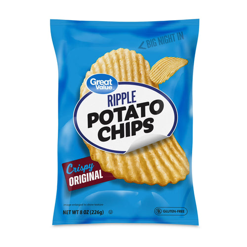 Great Value Original Rippled Potato Chips, 8 o