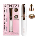 KENZZI 2-in-1 Rechargeable Women’s Face Electric Shaver and Facial Hair Remover with Eyebrow Trimmer, White and Rose Gold