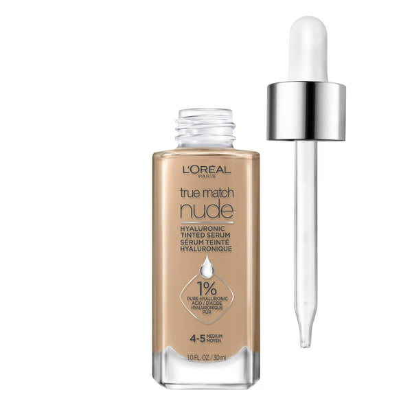 L'Oreal Paris True Match Hyaluronic Tinted Serum Foundation Makeup, 4-5 Medium, 1 fl oz