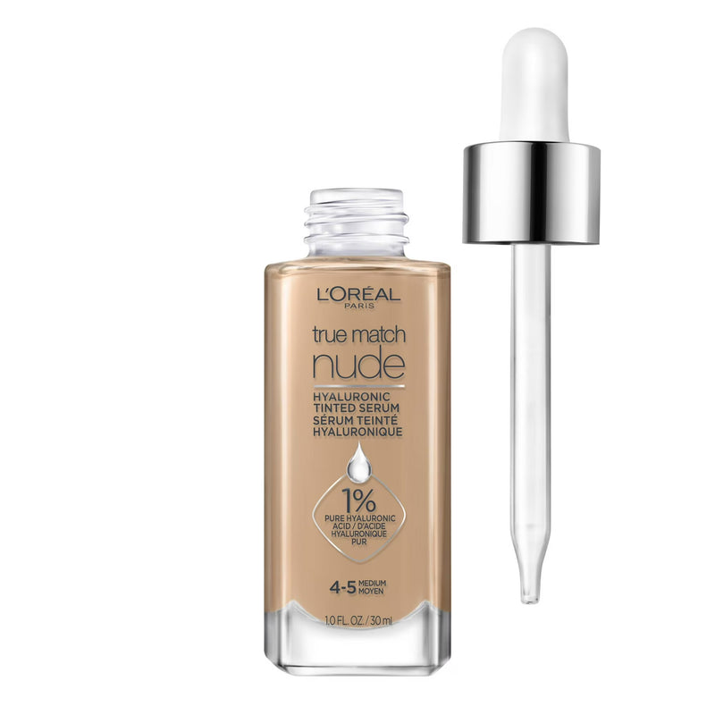 L'Oreal Paris True Match Hyaluronic Tinted Serum Foundation Makeup, 4-5 Medium, 1 fl oz