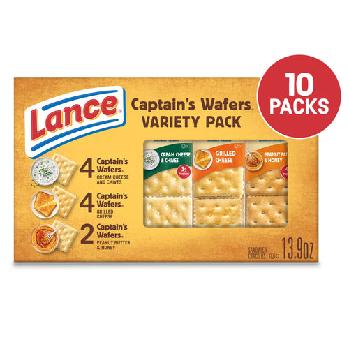 Lance Sandwich Crackers, Captain's Wafers, Variety Pack, 10 Individual Packs, 6 Sandwiches Each