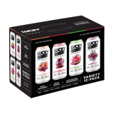 Lucky Energy Sugar Free Energy Drinks 16 oz Cans (12-pack), Variety Pack with Maca, Ginseng, Taurine, Beta-Alanine, 200mg Caffeine, Zero Calories