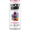 Lucky Energy Sugar Free Energy Drinks 16 fl oz Can, Tropical Thrill with Maca, Ginseng, Taurine, Beta-Alanine, 200mg Caffeine, Zero Calories